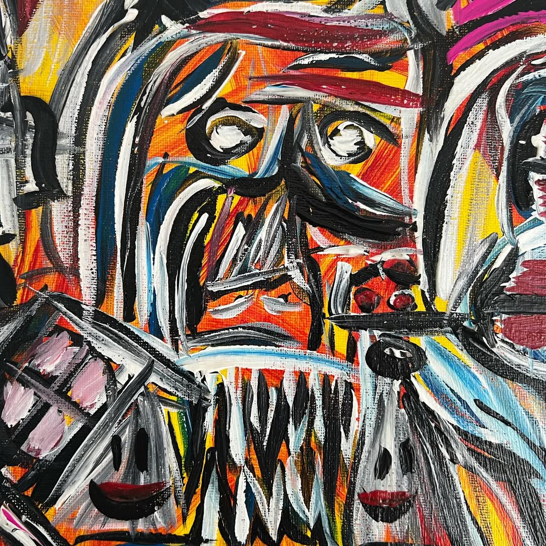 Abstract painting with bold colors and dynamic lines