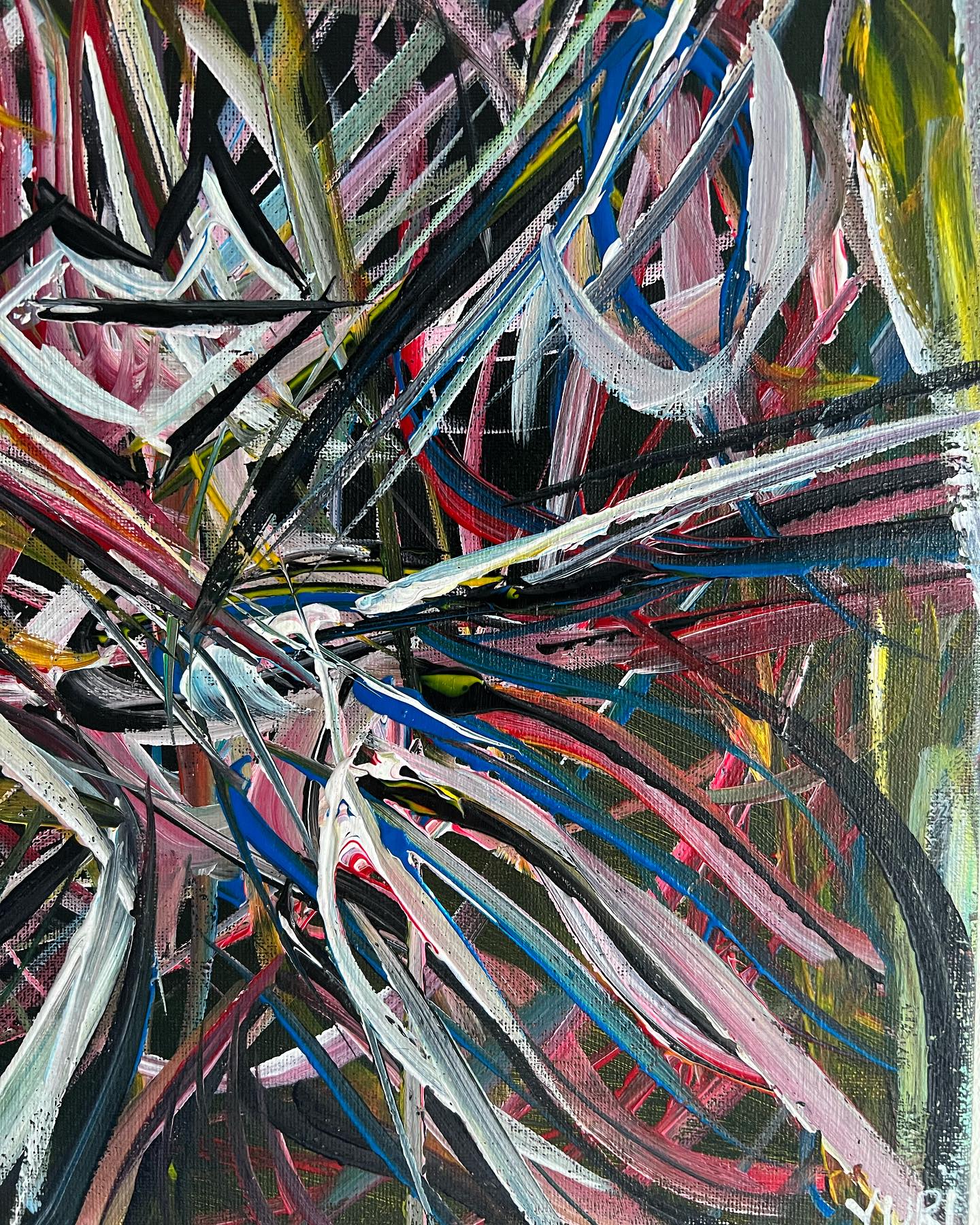 Abstract artwork with multicolored brush strokes