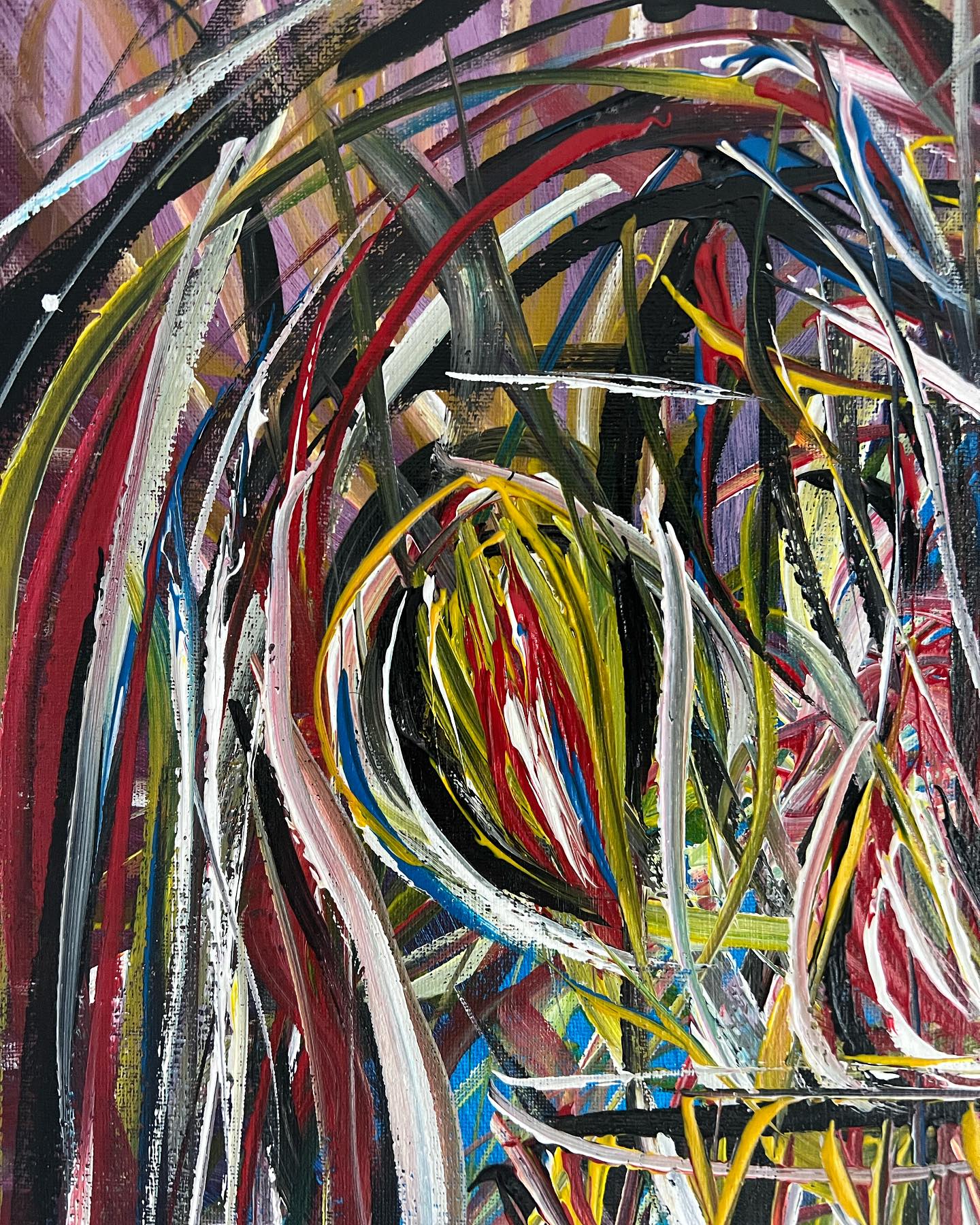 Abstract painting with swirling colors on a textured surface