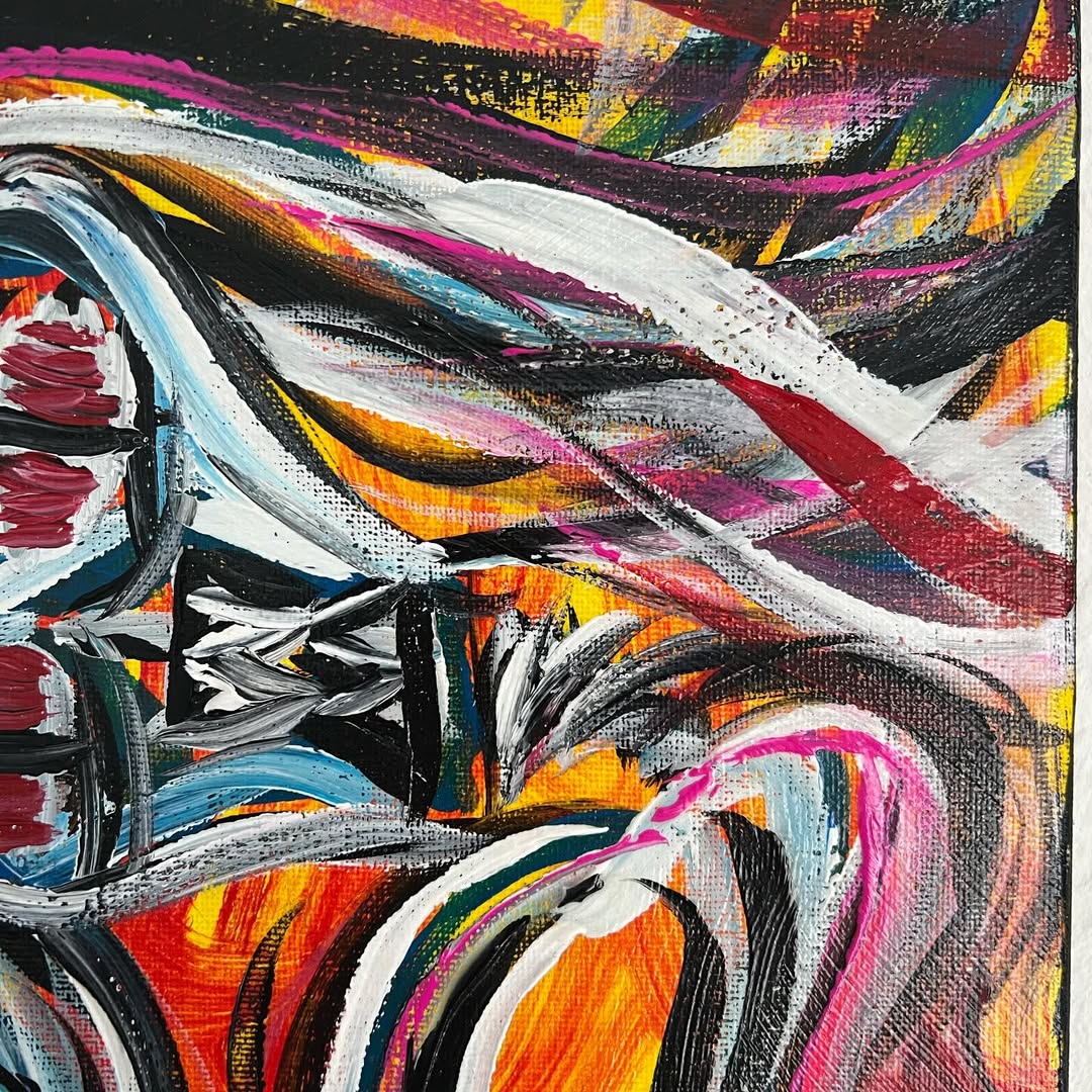 Abstract painting with vibrant colors and dynamic brush strokes