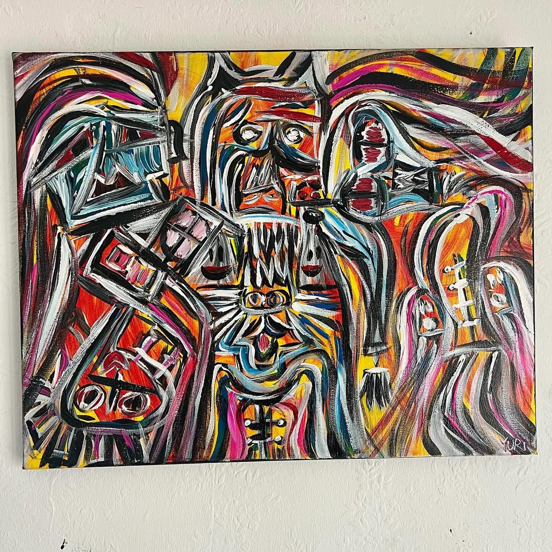 Ghost House, Art Brut original painting by Yuri Tarkovski, acrylic on canvas 40×50 cm, vibrant abstract forms.