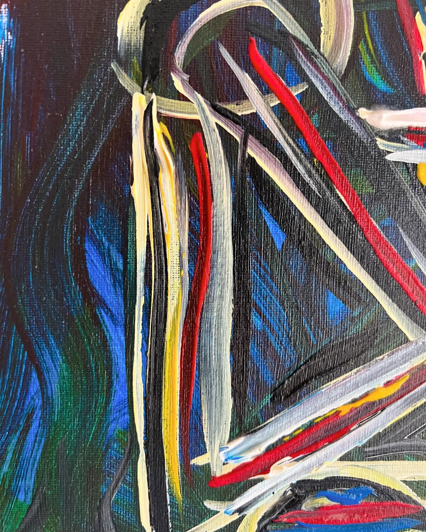 Abstract painting with colorful brush strokes on a dark background