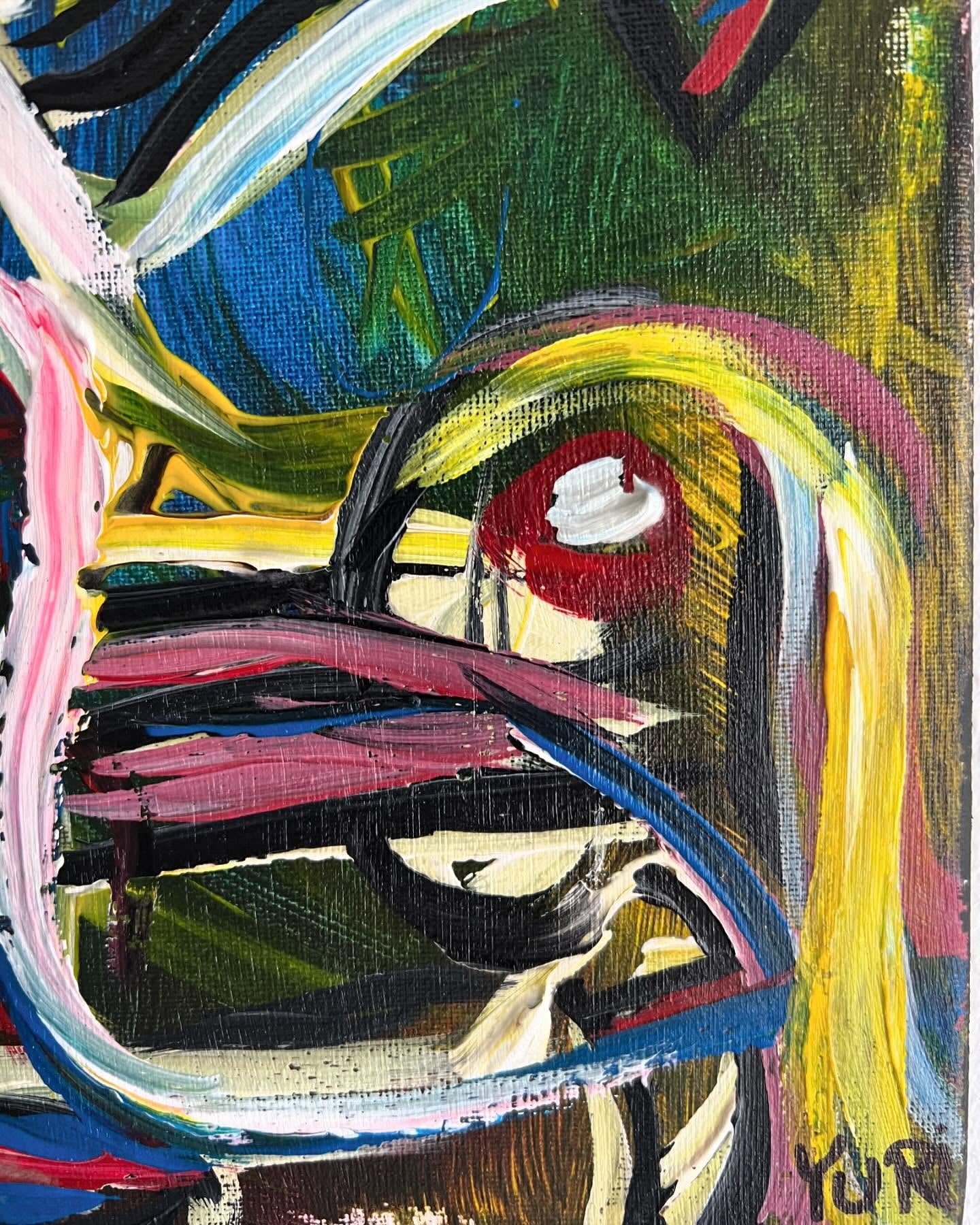 Abstract painting with vibrant colors and dynamic brush strokes