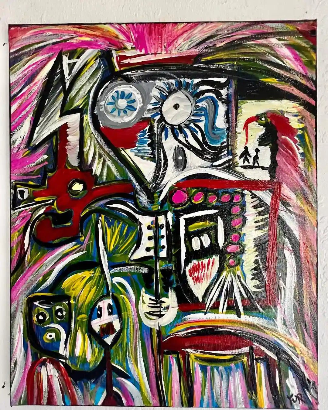 Symphony of Souls, Art Brut original painting by Yuri Tarkovski, acrylic on canvas 40×50 cm, vibrant abstract forms.