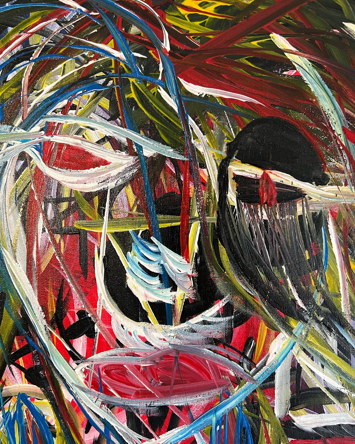 Abstract artwork with colorful brush strokes on a black background