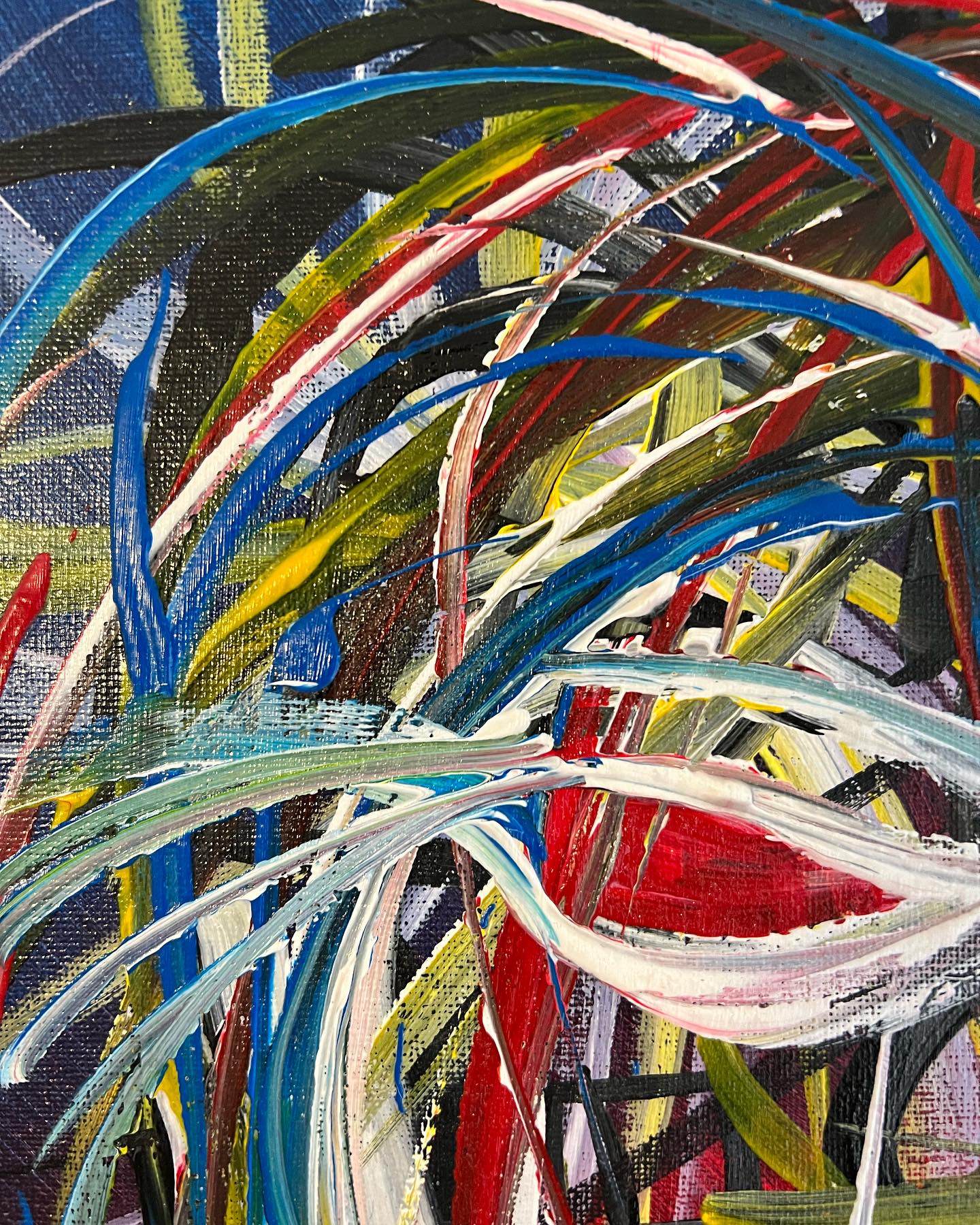 Abstract artwork with colorful brush strokes on a textured background