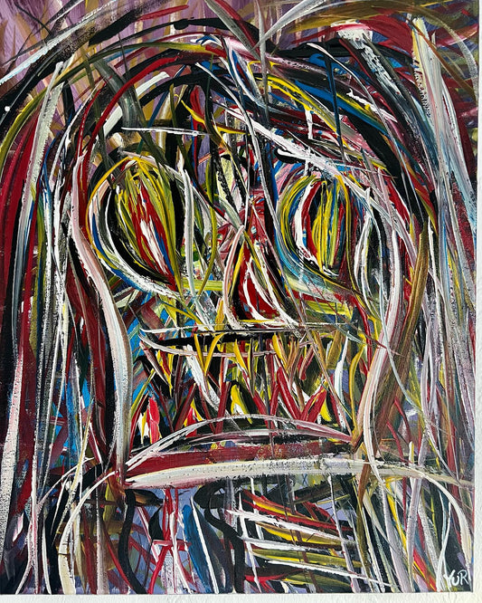 Abstract painting with multicolored brush strokes