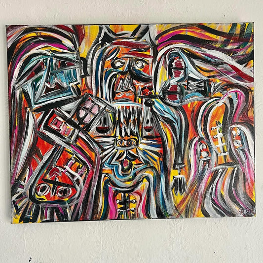 Ghost House, Art Brut original painting by Yuri Tarkovski, acrylic on canvas 40×50 cm, vibrant abstract forms.