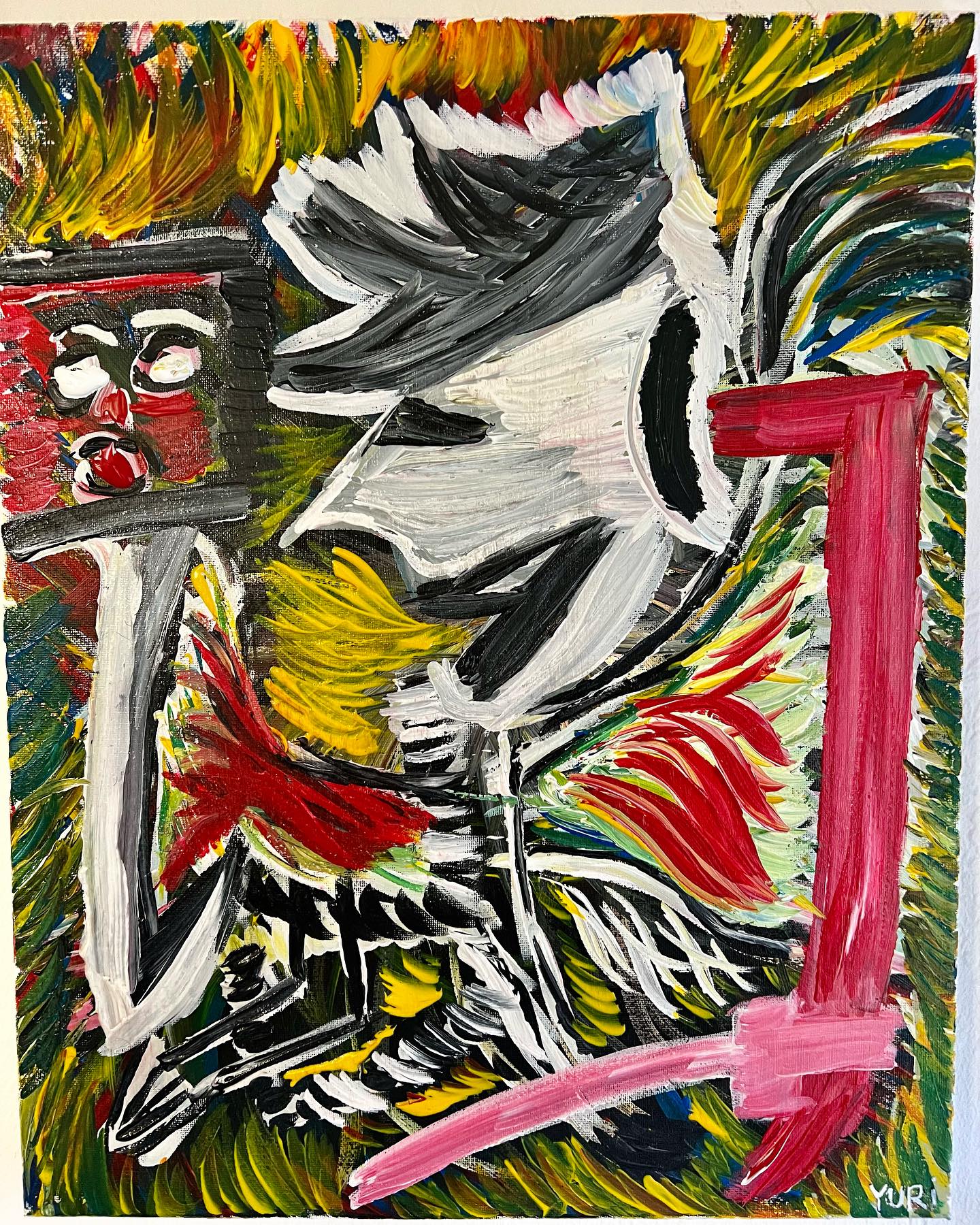 Abstract painting with bold colors and shapes