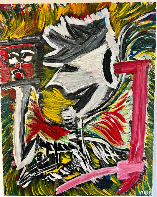 Abstract painting with bold colors and shapes