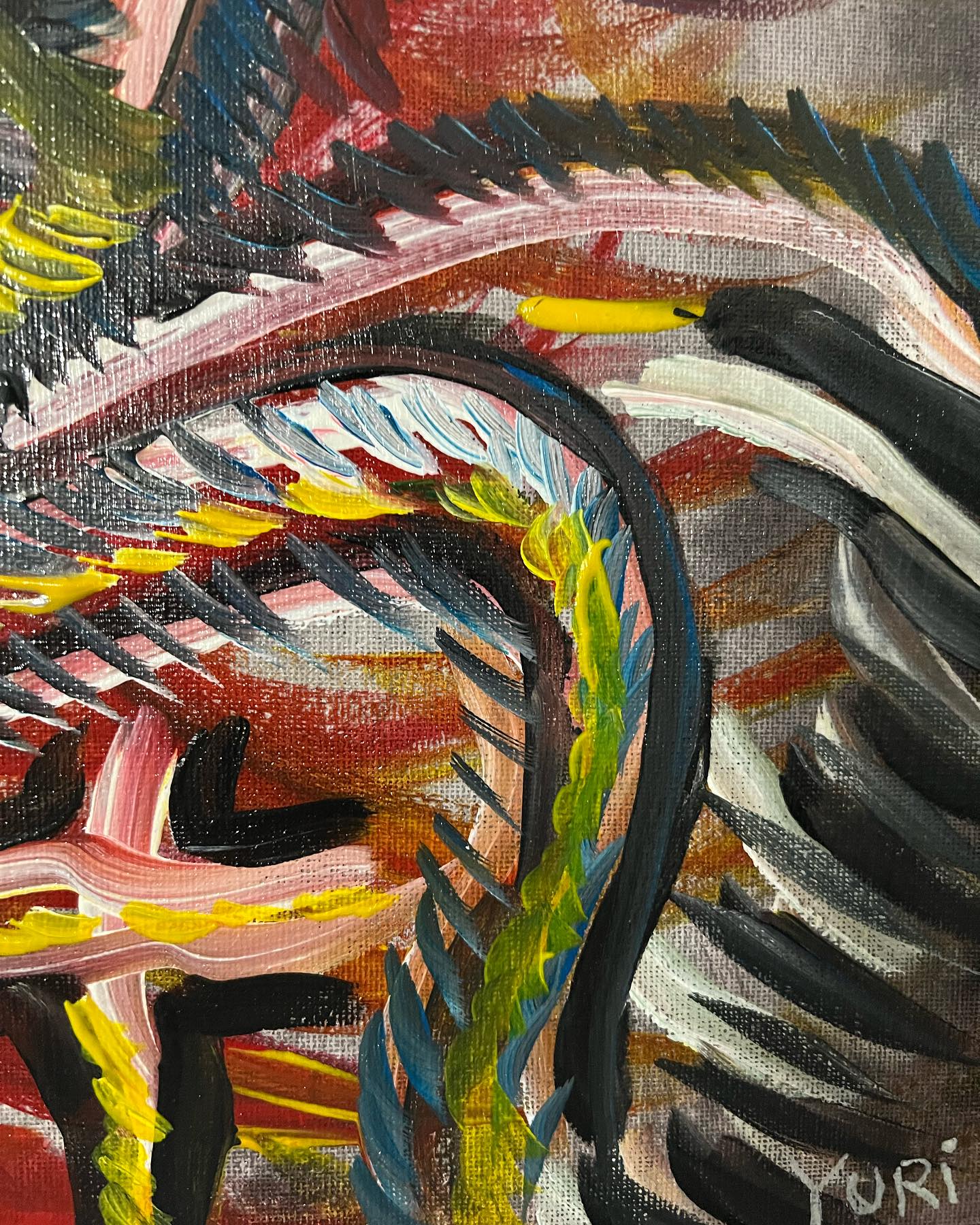 Abstract artwork with swirling colors and patterns
