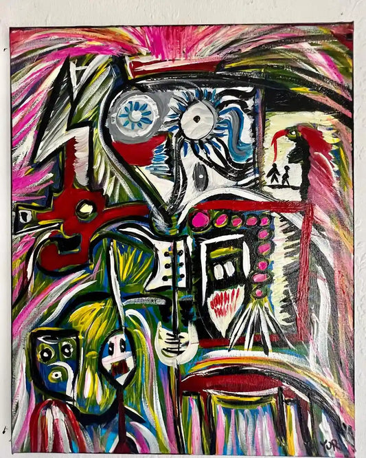 Symphony of Souls, Art Brut original painting by Yuri Tarkovski, acrylic on canvas 40×50 cm, vibrant abstract forms.